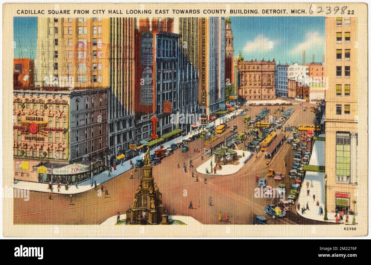 Cadillac Square vom Rathaus mit Blick nach Osten in Richtung County Building, Detroit, Michigan. , Cities & Towns, Tichnor Brothers Collection, Postkarten der Vereinigten Staaten Stockfoto