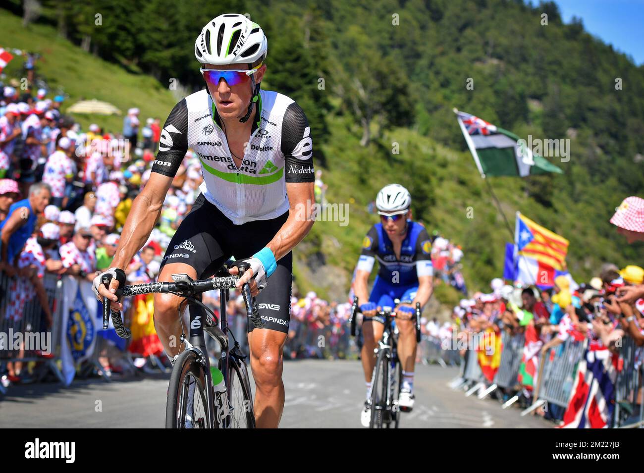 Belgischer Serge Pauwels von Dimension Data in Aktion auf dem Col D'Aspin während der siebten Etappe des Radrennens Tour de France 103., 162,5km von L'Isle-Jourdain nach Lac de Payolle, am Freitag, den 08. Juli 2016 in Frankreich. BELGA FOTO DAVID STOCKMAN Stockfoto