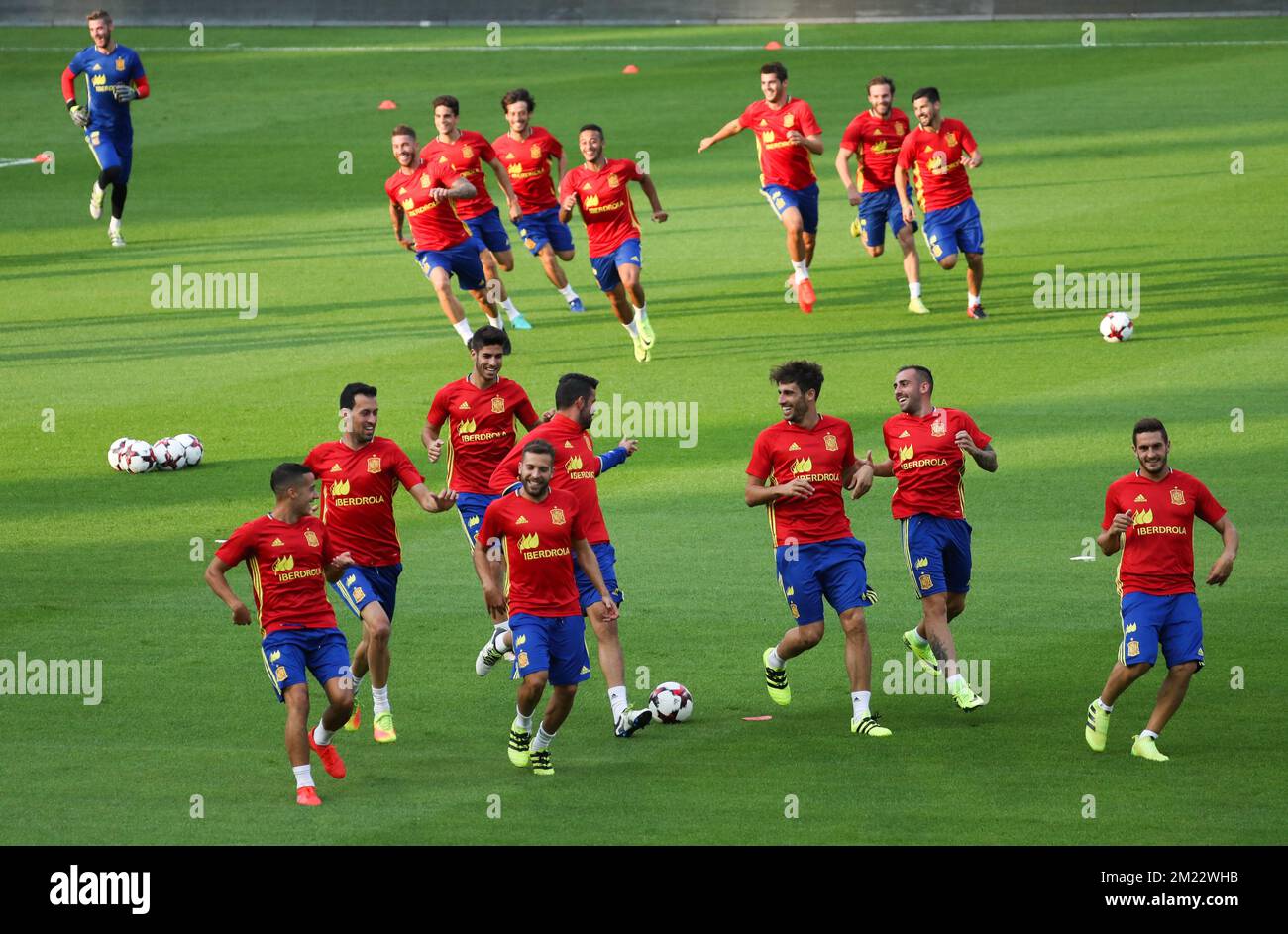 Das Bild zeigt eine Trainingseinheit der spanischen Nationalmannschaft am Mittwoch, den 31. August 2016 in Brüssel. Stockfoto