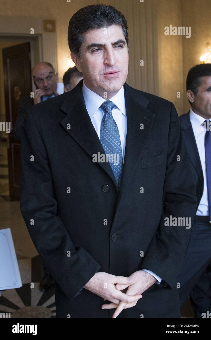 Der irakische Ministerpräsident Nechirvan Barzani fotografierte am dritten Tag einer Benelux-Mission in mehreren Ländern des Nahen Ostens, Montag, den 19. Dezember 2016. BELGA FOTO LAURIE DIEFFEMBACQ Stockfoto