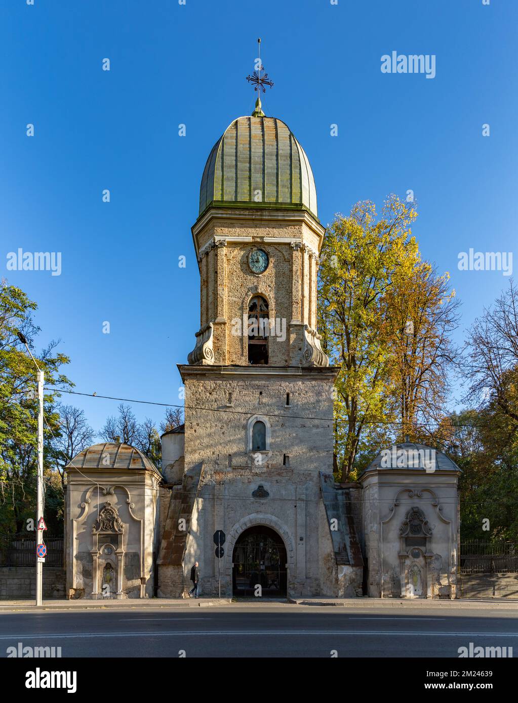 Ein Bild des Glockenturms der Kirche St. Spyridon. Stockfoto