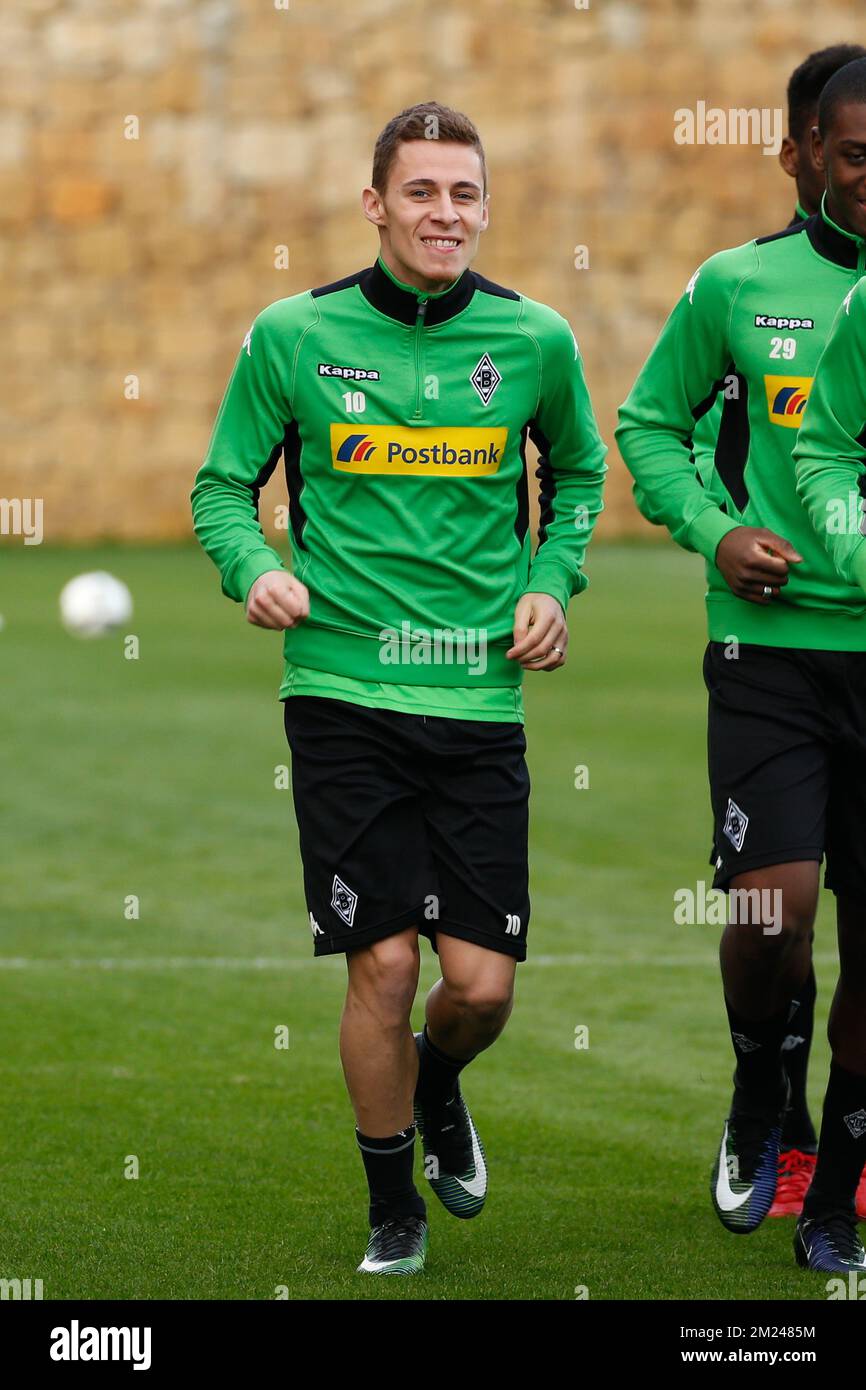 Belgisches internationales Thorgan Hazard im Einsatz während des Wintertrainingslagers des deutschen Vereins Borussia VfL 1900 Monchengladbach e.V. in Marbella, Spanien, Samstag, 07. Januar 2017. BELGA FOTO BRUNO FAHY Stockfoto