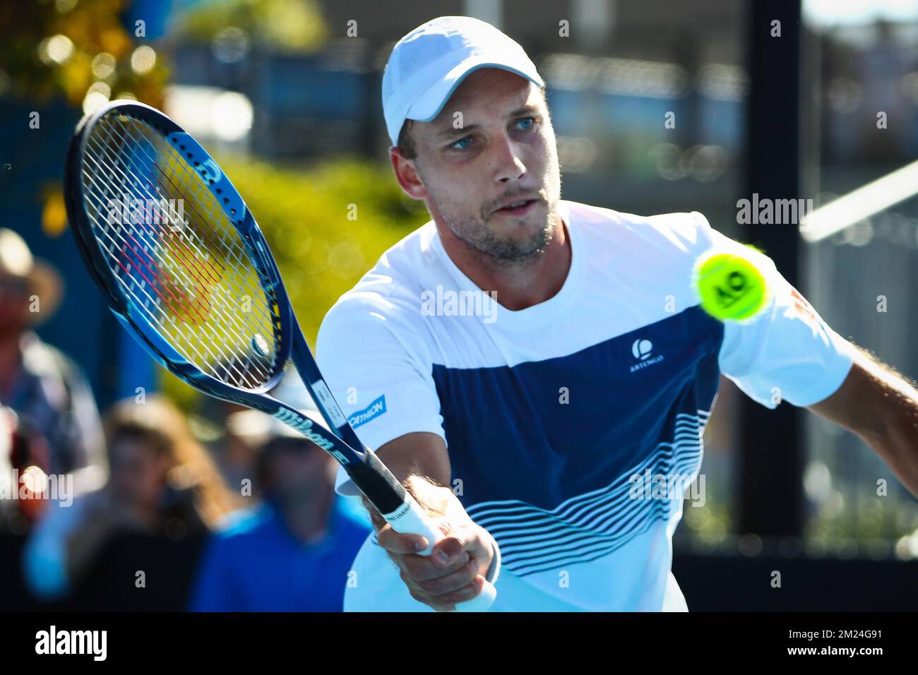 Steve Darcis (ATP 80) spielt am Mittwoch, den 18. Januar 2017 in Australien die zweite Etappe des Radrennen Tour Down Under (148,5 km von Stirling nach Paracombe) in der Ausgabe 19.. BELGA FOTO YUZURU SUNADA Stockfoto