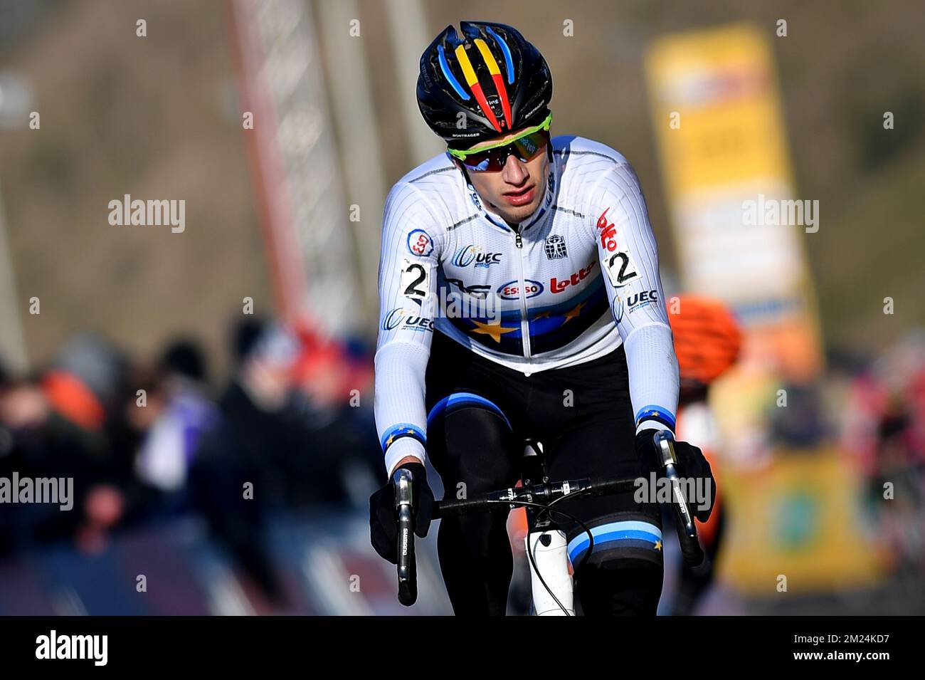 Die belgische Quinten Hermans überquert die Ziellinie auf der achten und letzten Etappe der Cyclocross-Weltmeisterschaft U 23 am Sonntag, den 22. Januar 2017 in Hoogerheide, Niederlande. BELGA FOTO DAVID STOCKMAN Stockfoto