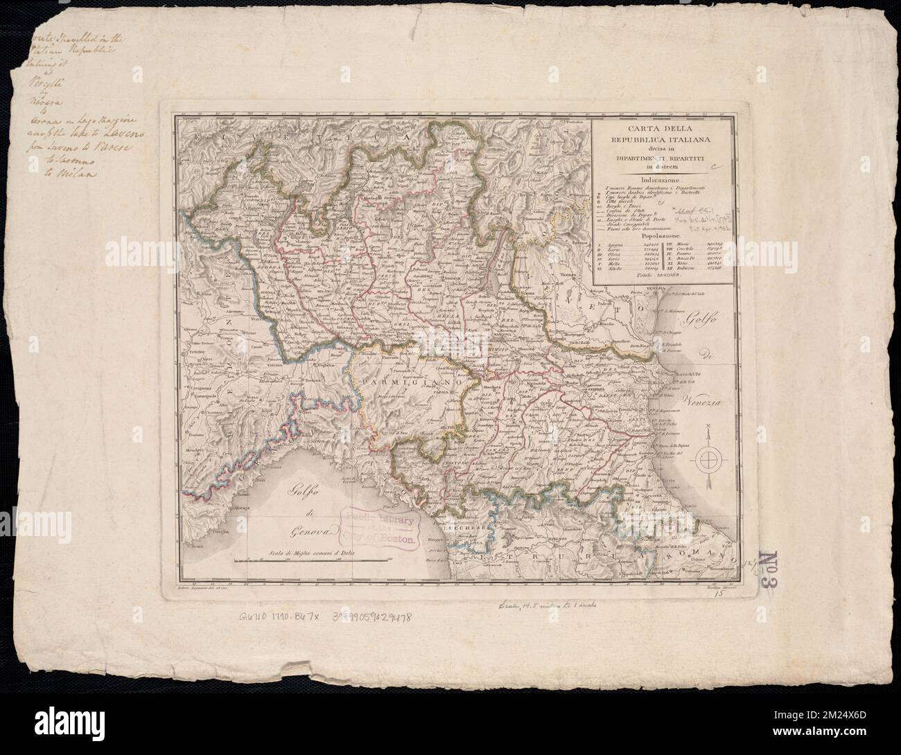 Carta della Repubblica Italiana divisa in dipartimenti, ripartiti in distretti , Italien, Karten, frühe Arbeiten an 1800 Norman B. Leventhal Map Center Collection Stockfoto