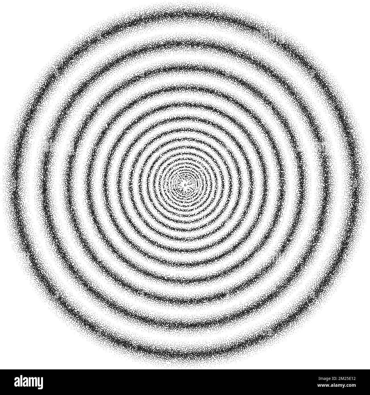 Hypnotische konzentrische Kreise. Strukturierter psychedelischer Ringtunnel. Schwarz-weiß wellige Illusion. Epicentre, Zielkonzept. Gepunkteter radialer Vektor Stock Vektor