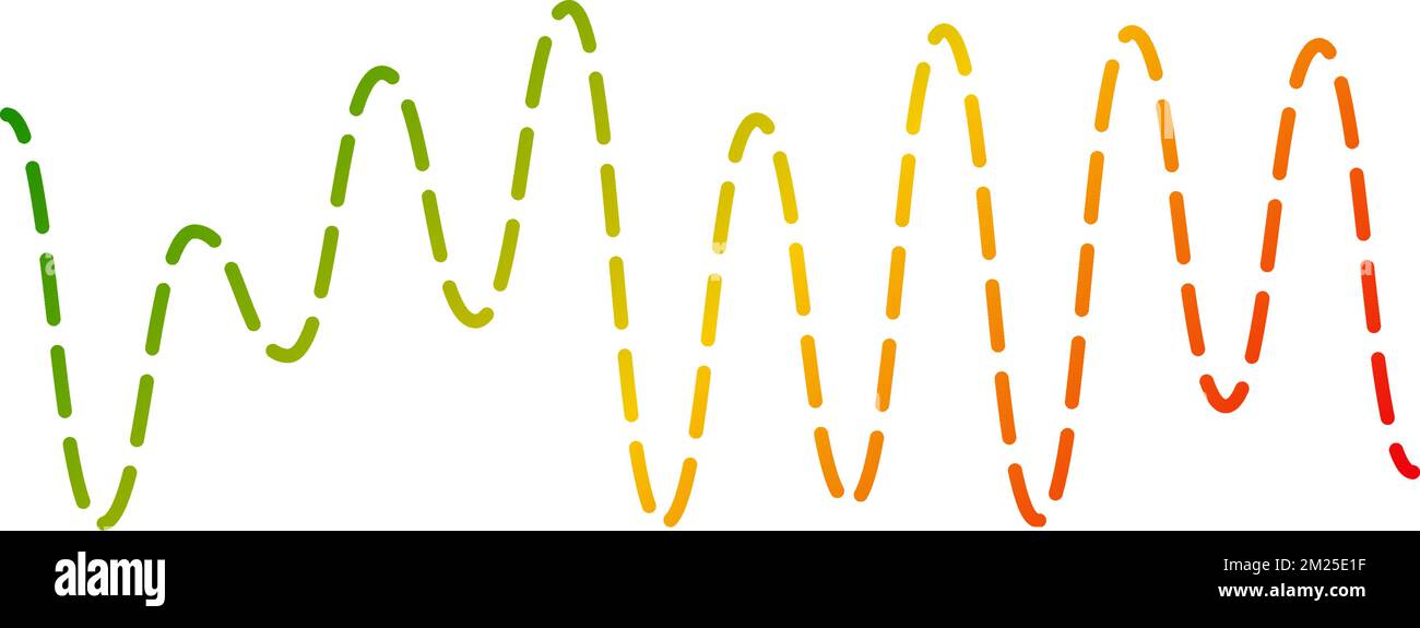 Farbige Schallwelle. Sprach- oder Musik-Audiosignal. Gepunktete Sinuslinie. Elektronische Radiografik. Stock Vektor