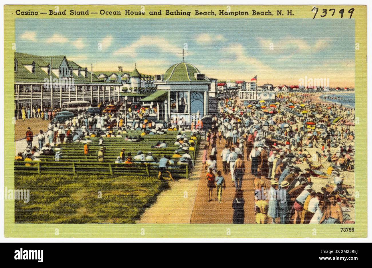 Kasino - Bandstand -- Ocean House und Badestrand, Hampton Beach, N.H. , Sport- und Erholungseinrichtungen, Promenade, Strände, Tichnor Brothers Collection, Postkarten der Vereinigten Staaten Stockfoto