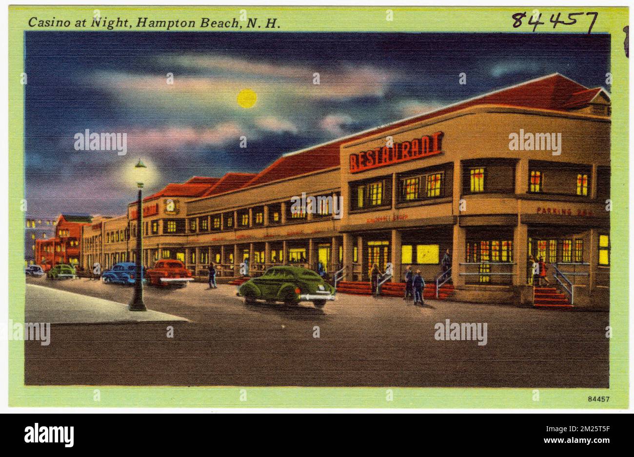 Casino at Night, Hampton Beach, N.H. , Sport- und Freizeiteinrichtungen, Tichnor Brothers Collection, Postkarten der Vereinigten Staaten Stockfoto