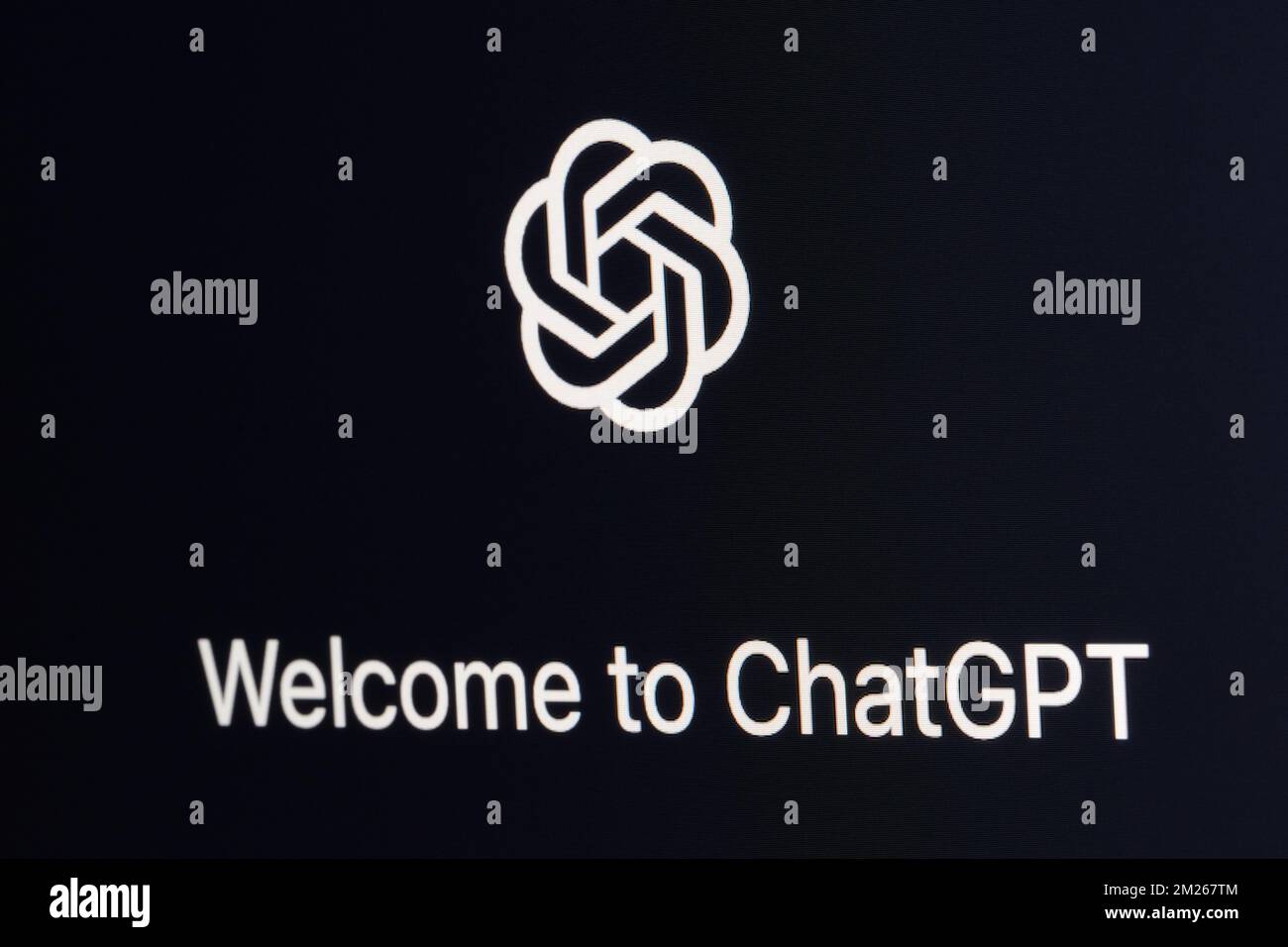 ChatGPT-Anmeldebildschirm auf Laptop-Display mit sichtbaren Pixeln und selektivem Fokus. Ein neuer AI-Chatbot von OpenAI. Stafford, Vereinigtes Königreich, Dezember 13 Stockfoto