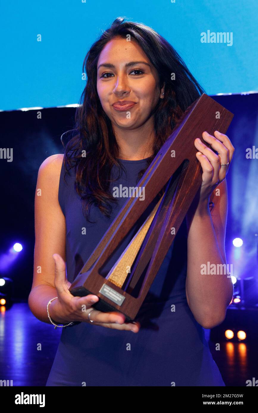 Danira Boukhriss wurde während der 10.. Ausgabe der Preisverleihung „Nacht van de Vlaamse Televisie Sterren“ (Nacht der flämischen Fernsehstars) in Oostende am Samstag, den 03. Juni 2017, fotografiert. BELGA FOTO KURT DESPLENTER Stockfoto