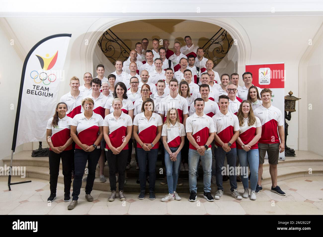 Das belgische Team präsentiert dem Fotografen auf einer Pressekonferenz die belgischen Athleten, die am Freitag, den 30. Juni 2017, an der polnischen Botschaft in Brüssel teilnehmen werden. Die 2017. Ausgabe der Multisport-Weltspiele findet vom 20. Juli bis 30. Juli in Breslau (Polen) statt. BELGA FOTO JASPER JACOBS Stockfoto