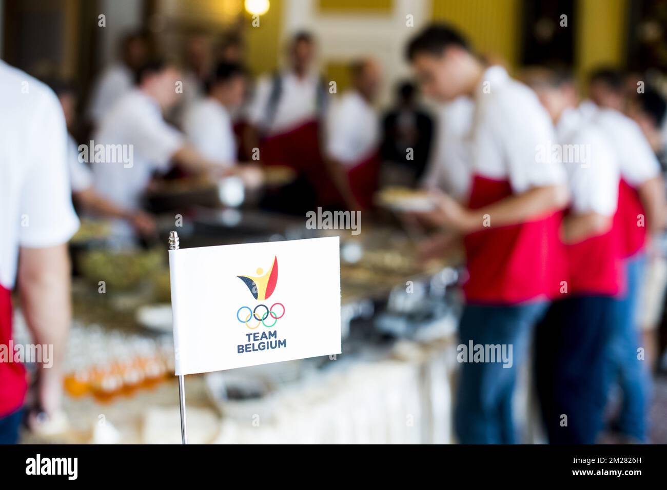 Beispielbild, das während einer Pressekonferenz aufgenommen wurde, um die belgischen Athleten zu präsentieren, die am Freitag, den 30. Juni 2017, an der bevorstehenden Veranstaltung "World Games" teilnehmen werden, in der polnischen Botschaft in Brüssel. Die 2017. Ausgabe der Multisport-Weltspiele findet vom 20. Juli bis 30. Juli in Breslau (Polen) statt. BELGA FOTO JASPER JACOBS Stockfoto