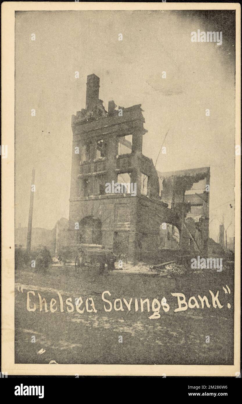 Chelsea Savings Bank, Feuer, Ruinen, Banken. Chelsea Public Library Archivsammlung Stockfoto