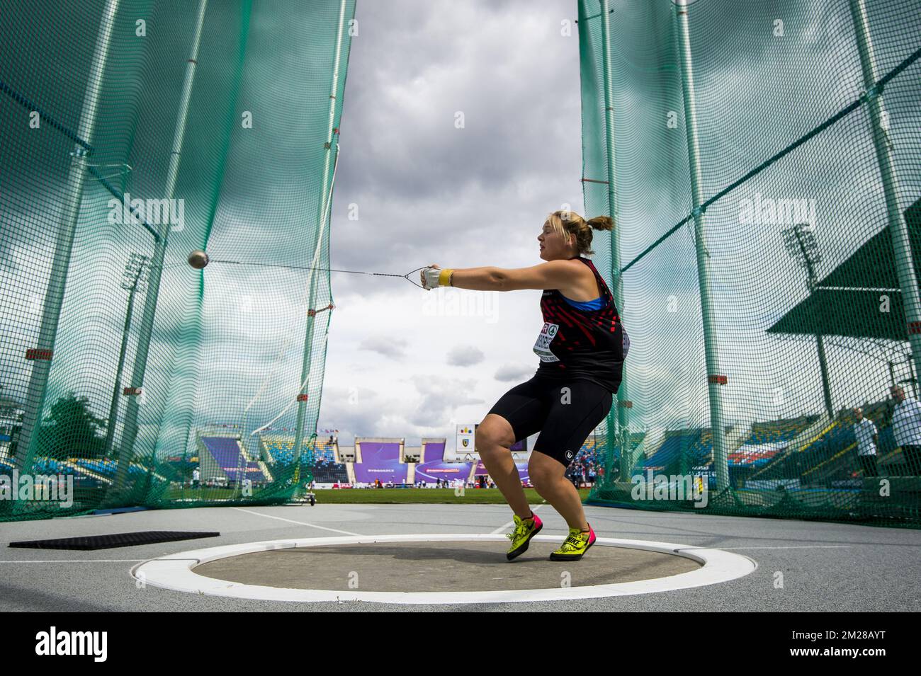 Vanessa Sterckendries wurde am zweiten Tag der Leichtathletik-Europameisterschaft unter 23 Jahren während des Schlagwerferwettbewerbs der Frauen in Bydgoszcz, Polen, am Freitag, den 14. Juli 2017 in Aktion gezeigt. BELGA FOTO JASPER JACOBS Stockfoto