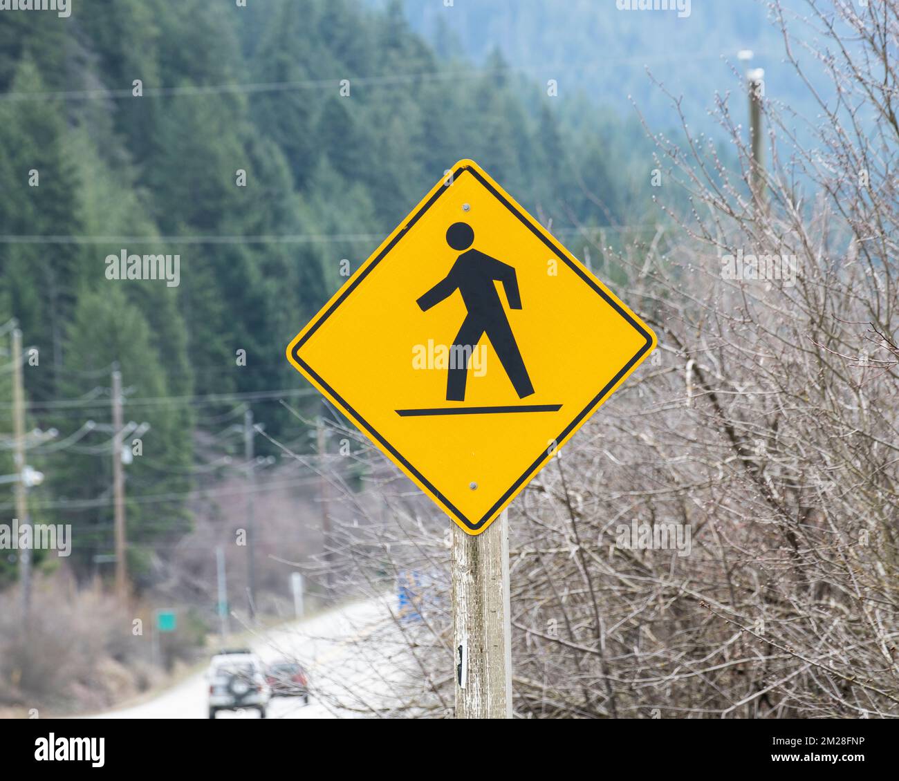 Fußgängerübergangsschild in North Bend, British Columbia, Kanada Stockfoto