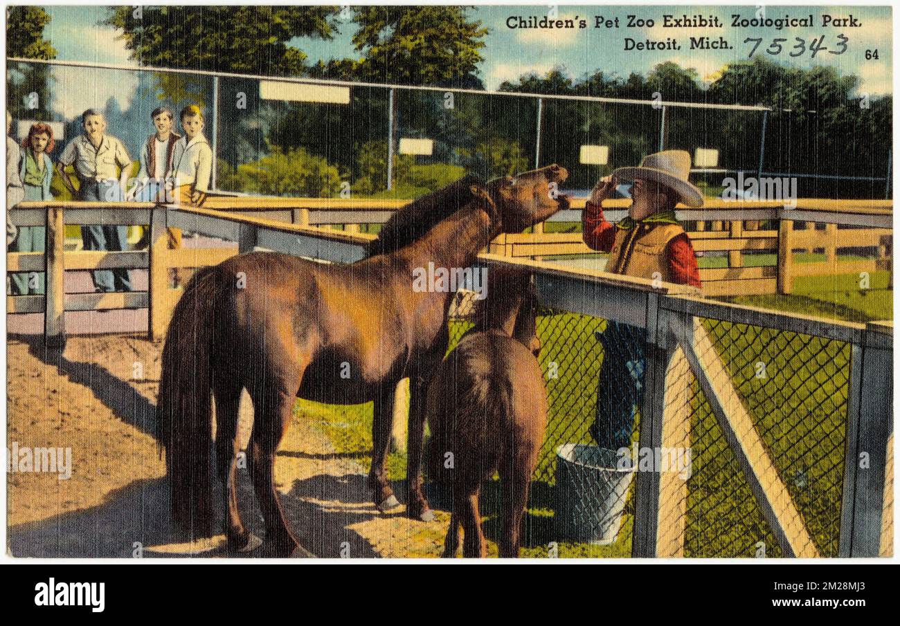 Tierzoo-Ausstellung für Kinder, Zoologischer Park, Detroit, Michigan. , Parks, Tichnor Brothers Collection, Postkarten der Vereinigten Staaten Stockfoto