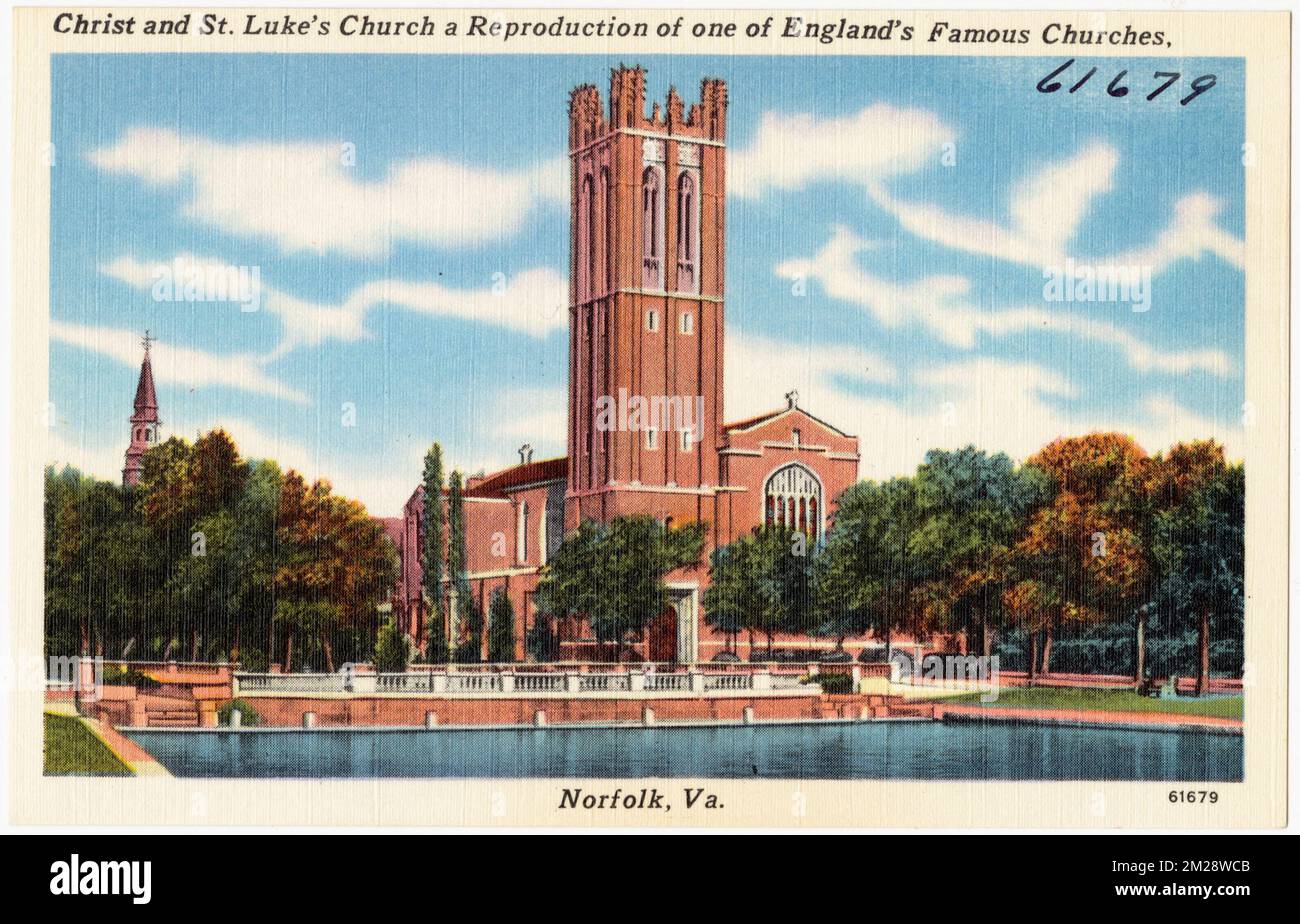 Christus und St. Lukes Kirche eine Nachbildung einer der berühmten Kirchen Englands, Norfolk, Virginia , Kirchen, Tichnor Brothers Collection, Postkarten der Vereinigten Staaten Stockfoto
