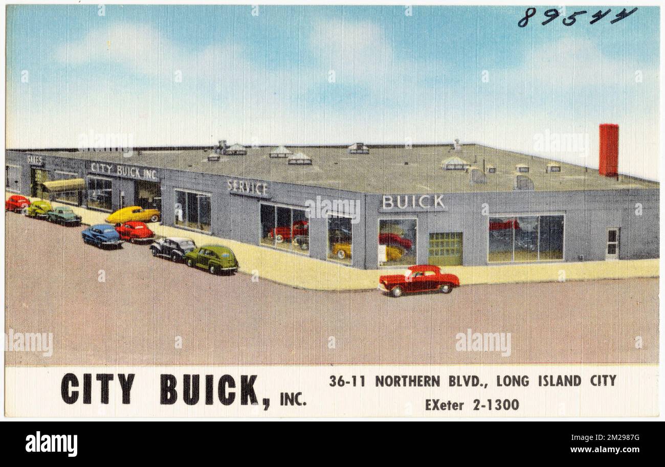City Buick, Inc. 36-11 Northern Blvd., Long Island City, Exeter 2-1300 , Automobil-Tankstellen, kommerzielle Einrichtungen, Tichnor Brothers Collection, Postkarten der Vereinigten Staaten Stockfoto