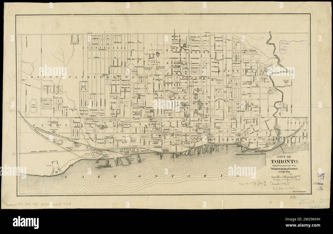 Stadt Toronto, eingeschränkt durch Erlaubnis von Wadsworth & Unwins großer Karte , Toronto Ont., Karten Norman B. Leventhal Karte Center Collection Stockfoto