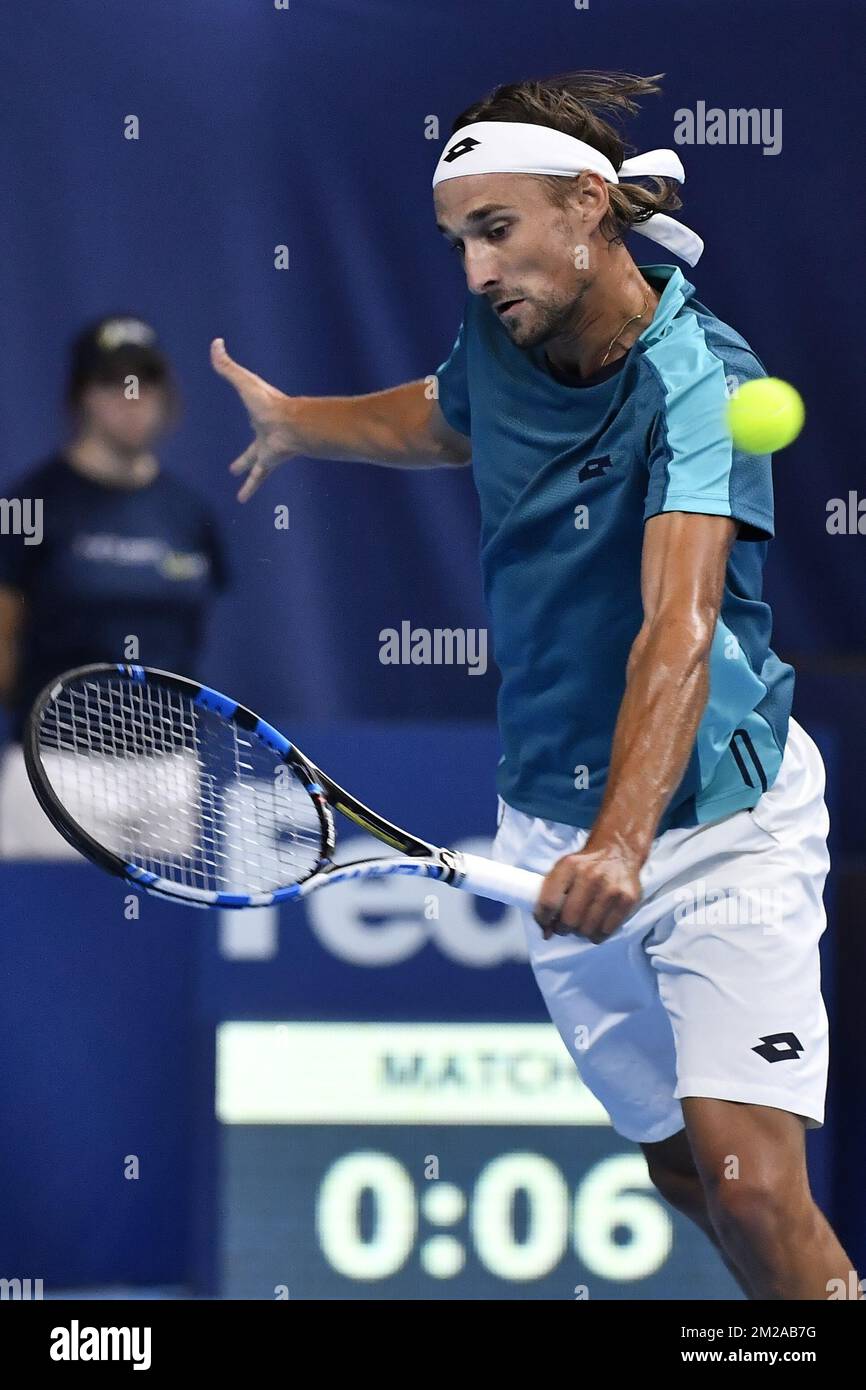 Belgischer Ruben Bemelmans, das am ersten Tag des ATP-Tennisturlaubs in Antwerpen auf Hartplatz am Montag, den 16. Oktober 2017, in Antwerpen abgebildet ist. BELGA FOTO DIRK WAEM Stockfoto