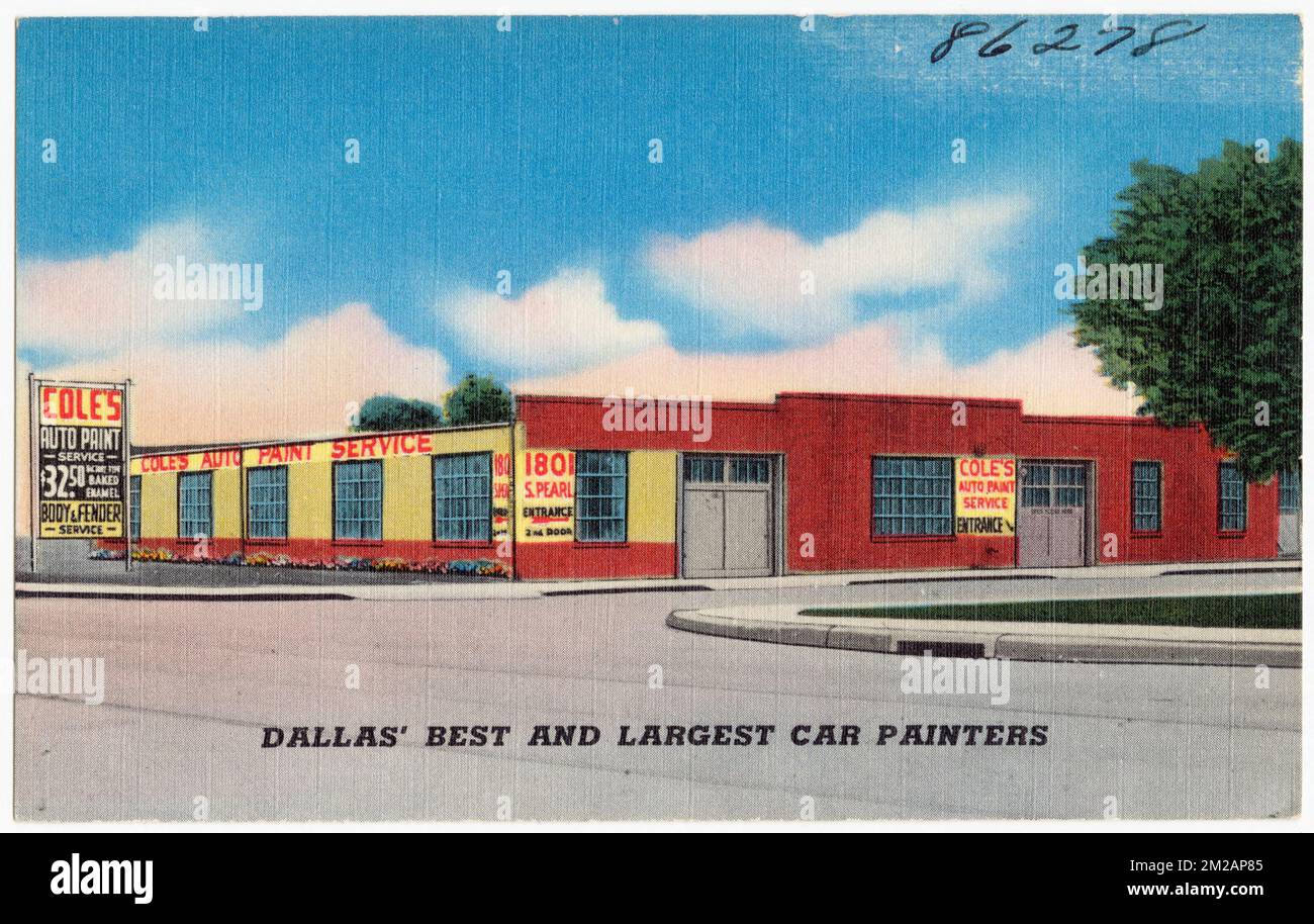 Cole's Auto Paint Service, Dallas' beste und größte Automaler, gewerbliche Einrichtungen, Tichnor Brothers Collection, Postkarten der Vereinigten Staaten Stockfoto
