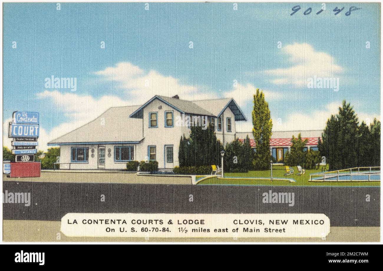 La Contenta Courts & Lodge, Clovis, New Mexico. Auf US 60 - 70 - 84. 1 1/2 Meilen östlich von Main Street , Motels, Tichnor Brothers Collection, Postkarten der Vereinigten Staaten Stockfoto