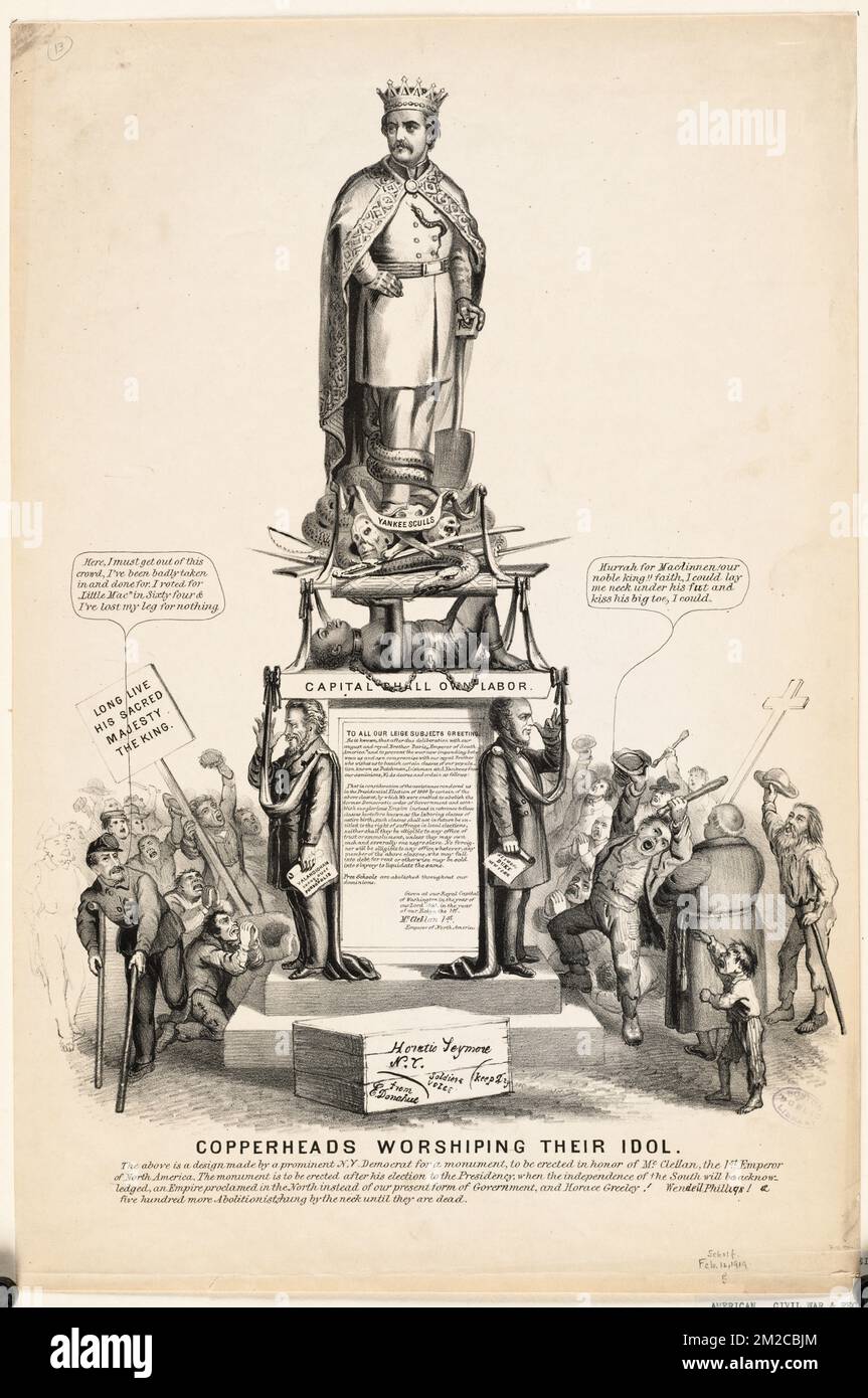 Kupferköpfe beten ihr Idol an. , Präsidentschaftswahlen, Politiker, Soldaten, Denkmäler und Gedenkstätten, Herrscher, Usa, Geschichte, Bürgerkrieg, 1861-1865, McClellan, George B. George Brinton, 1826-1885 Stockfoto