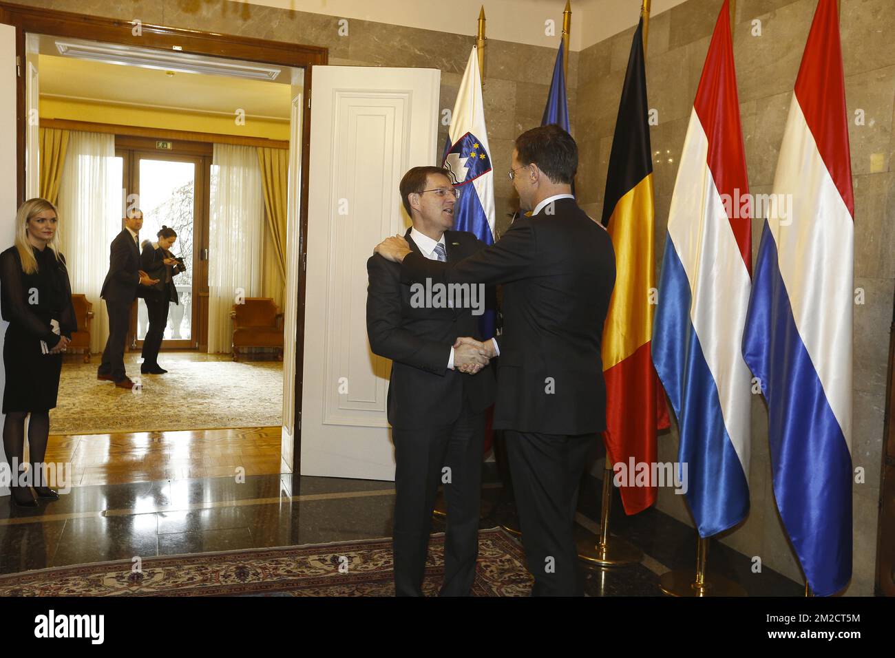 Ministerpräsident von Slowenien Miro Cerar und Ministerpräsident der Niederlande Mark Rutte bildeten am zweiten Tag des slowenisch-Benelux-Gipfels am Dienstag, den 06. Februar 2018 in Ljubljana (Slowenien). BELGA FOTO NICOLAS MAETERLINCK Stockfoto