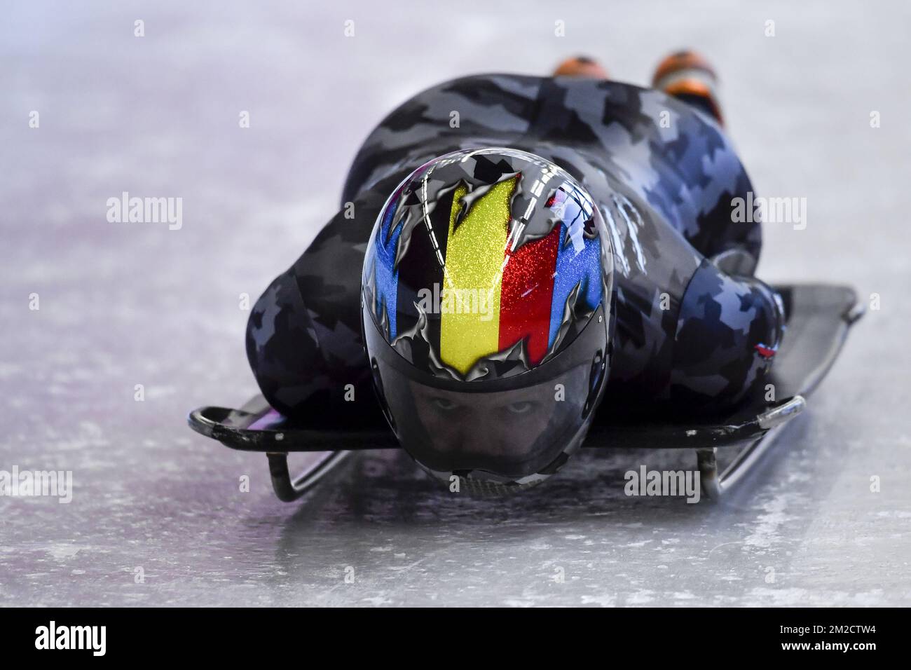 Der belgische Skelettsportler Kim Meylemans in Aktion bei einem Training vor den Olympischen Winterspielen, Mittwoch, den 07. Februar 2018, in Pyeongchang, Südkorea. Die XXIII Olympischen Winterspiele finden vom 9. Februar bis zum 25. Februar in Pyeongchang County, Südkorea, statt. BELGA FOTO DIRK WAEM Stockfoto