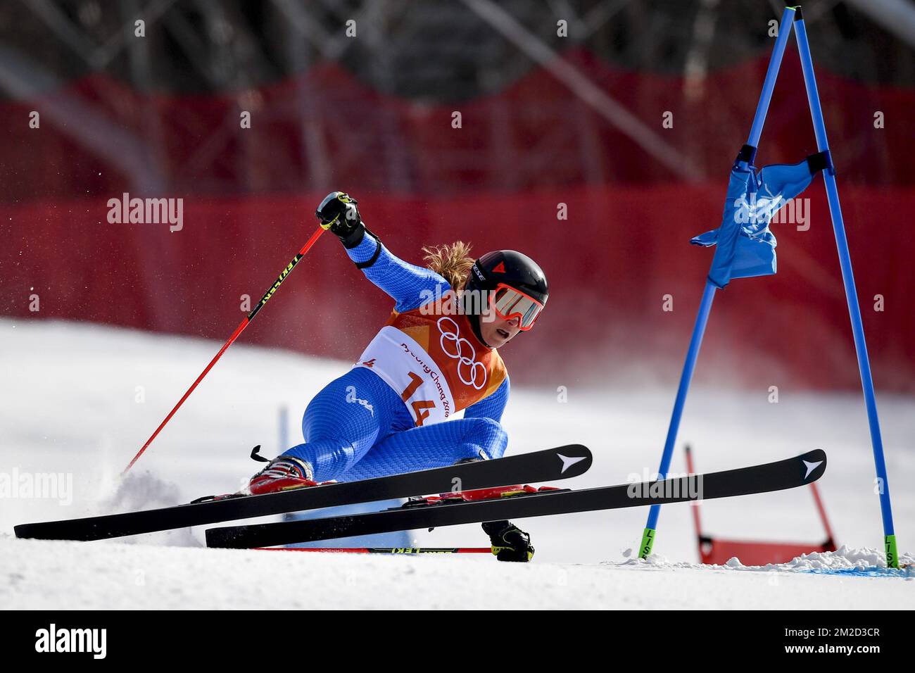 Die italienische Sofia Goggia wurde während der riesigen Slalom-Skisportveranstaltung der Frauen bei den XXIII. Olympischen Winterspielen am Donnerstag, den 15. Februar 2018, in Pyeongchang, Südkorea, in Aktion gezeigt. Die Olympischen Winterspiele finden vom 9. Bis 25. Februar in Pyeongchang County, Südkorea, statt. BELGA FOTO DIRK WAEM Stockfoto