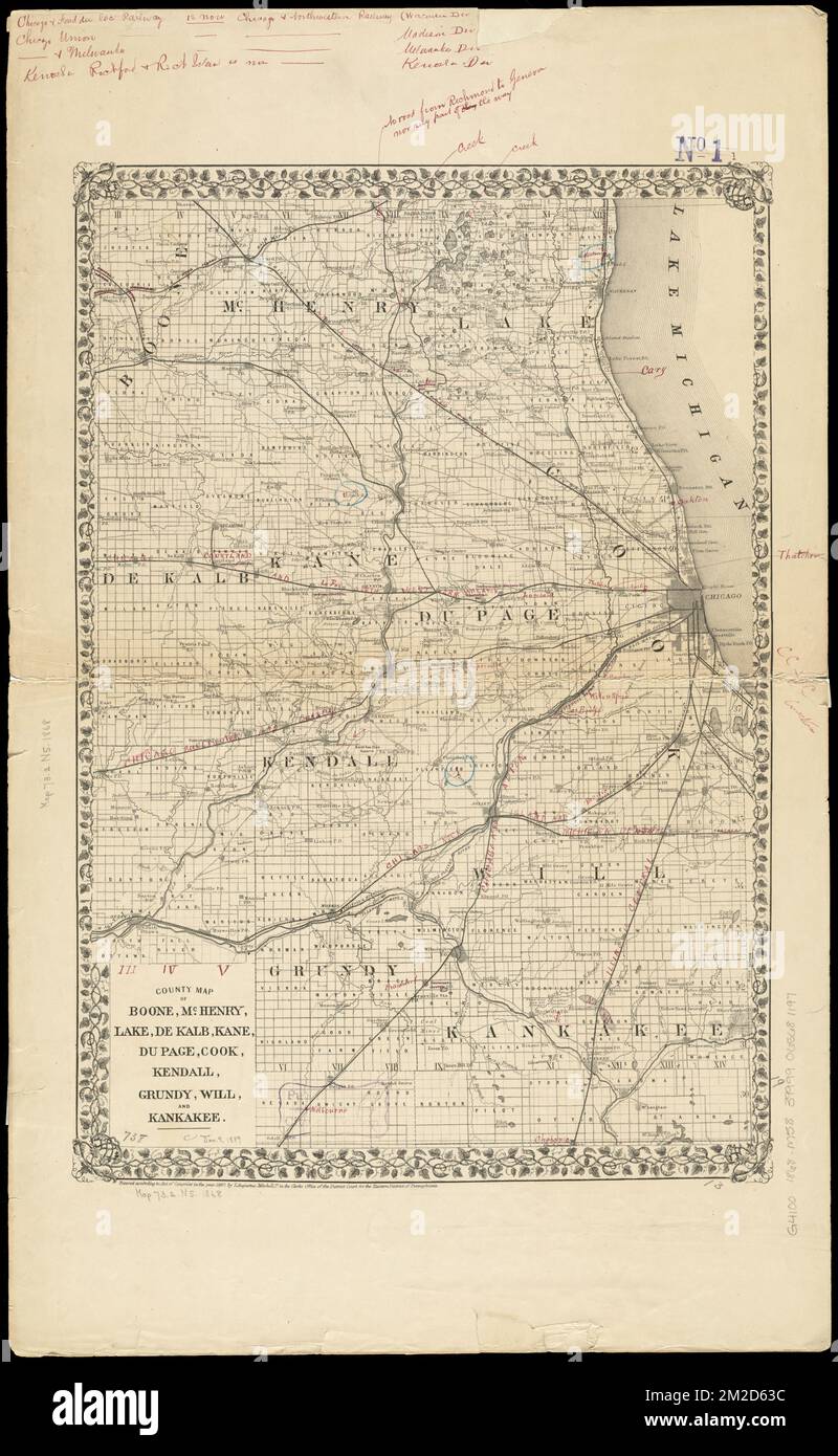 Landkarte von Boone, McHenry, Lake, De Kalb, Kane, Du Page, Cook, Kendall, Grundy, Will, Und Kankakee, Boone County Ill., Maps, Cook County Ill., Maps, De Kalb County Ill., Maps, Du Page County Ill., Maps, Grundy County Ill., Maps, Kane County Ill., Landkarten, Kankakee County Illinois, Landkarten, Kendall County Illinois, Landkarten, Lake County Ill., Maps, McHenry County Ill., Maps, will County Ill., Karten Norman B. Leventhal Kartenzentrum Sammlung Stockfoto