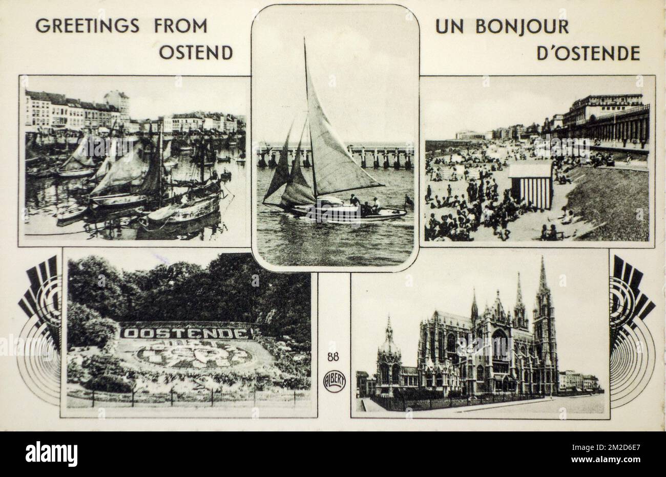 Alte Postkarte aus dem 20.. Jahrhundert, altes Foto des belgischen Küstenurlaubs Ostende/Oostende Seebad, Belgien | Carte postale Vintage d' Ostende/Oostende, Belgique 18/02/2018 Stockfoto