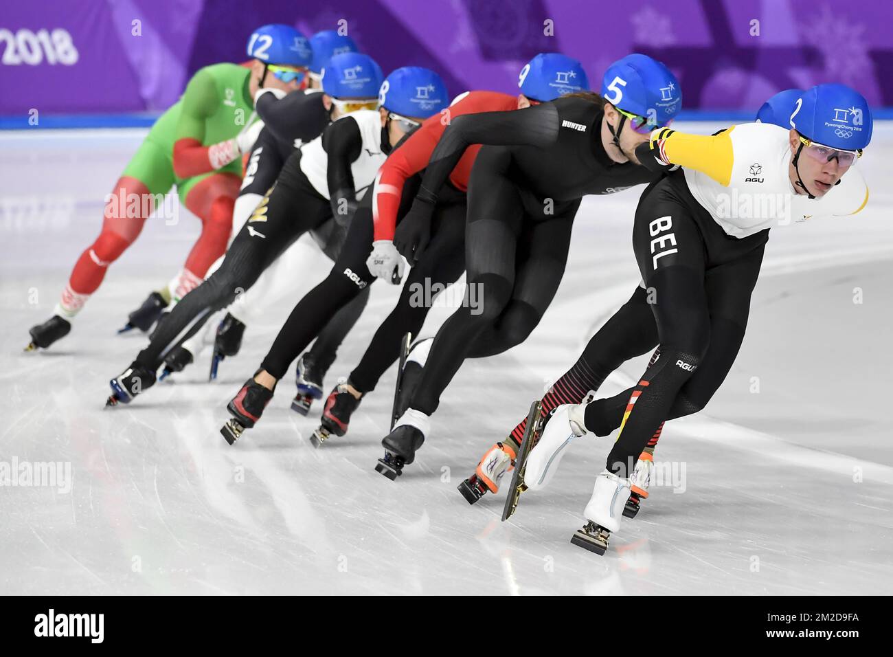 Der belgische Speedskater Bart schwingt während des Halbfinals des Männer-Massenstart-Speedskating-Events bei den XXIII Olympischen Winterspielen am Samstag, den 24. Februar 2018, in Pyeongchang, Südkorea. Die Olympischen Winterspiele finden vom 9. Bis 25. Februar in Pyeongchang County, Südkorea, statt. BELGA FOTO DIRK WAEM Stockfoto