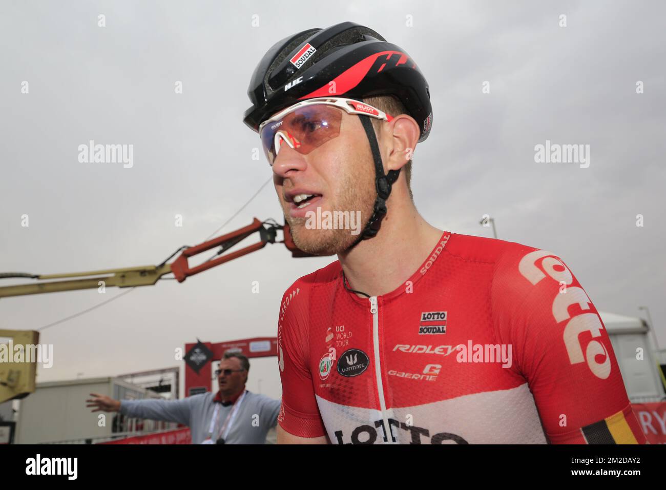 Belgischer Frederik Frison von Lotto Soudal, Bild in der fünften und letzten Etappe der 4.. Ausgabe der Radtour nach Abu Dhabi, 199km von Qasr Al Muwaiji nach Jebel Hafeet, in Abu Dhabi, Sonntag, 25. Februar 2018. BELGA FOTO YUZURU SUNADA FRANCE RAUS Stockfoto