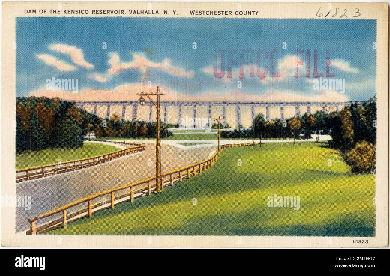 Dam of the Kensico Reservoir, Valhalla, N. Y. -- Westchester County , Tichnor Brothers Collection, Postkarten der Vereinigten Staaten Stockfoto