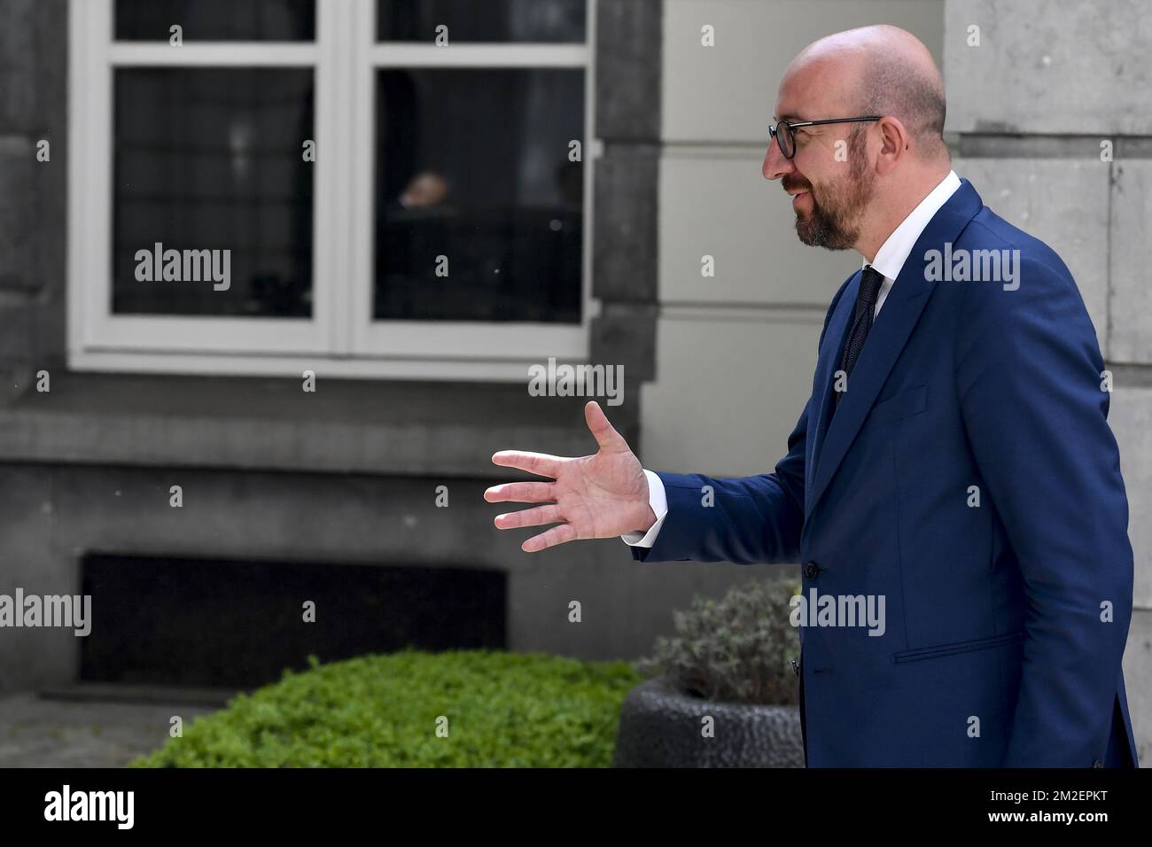 Der libanesische Ministerpräsident Saad Hariri und der belgische Premierminister Charles Michel wurden am Mittwoch, den 25. April 2018 in Brüssel auf einem Treffen zwischen dem belgischen Ministerpräsidenten Michel und dem libanesischen Ministerpräsidenten Hariri vorgestellt. BELGA FOTO DIRK WAEM Stockfoto