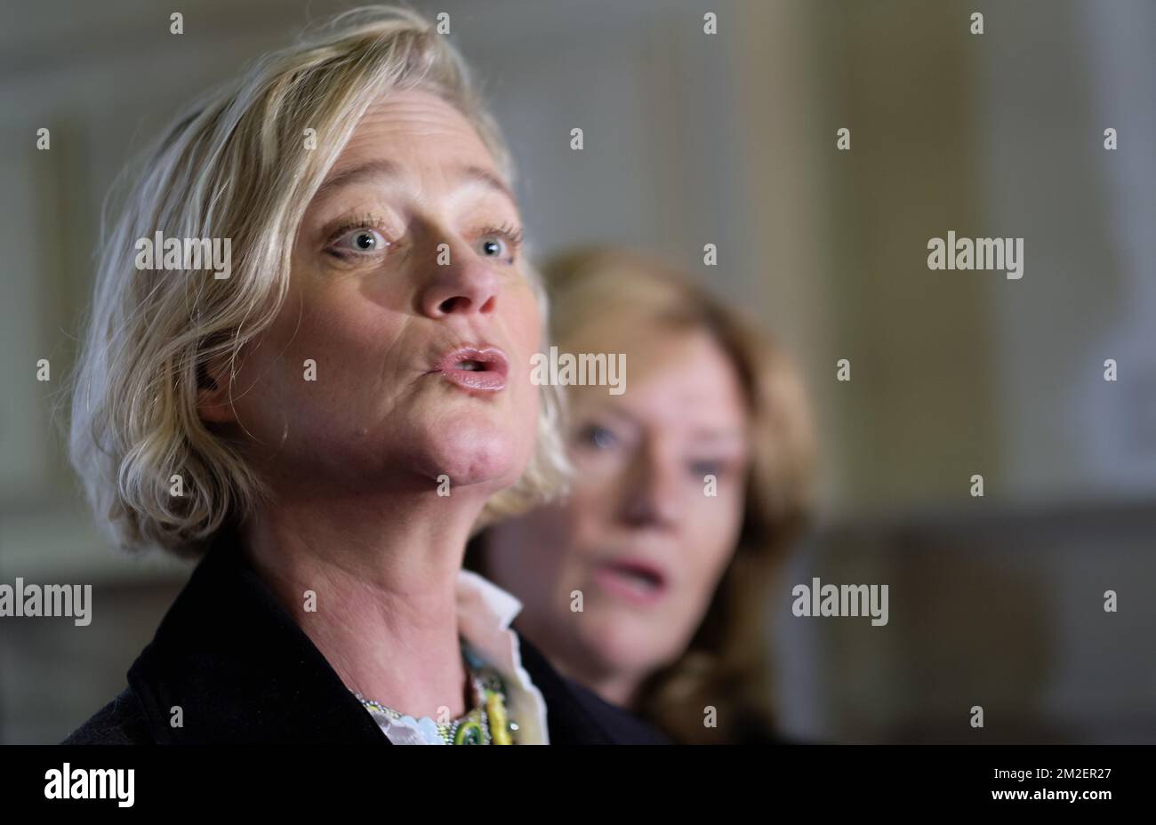 Die belgische Künstlerin Delphine Boel im Vorfeld einer Sitzung des Berufungsgerichts fotografierte, um die Tagesordnung der Berufung im Fall Delphine Boel festzulegen, die Vaterschaft ihres Vaters Jacques Boel anzufechten und die Anerkennung der Vaterschaft von König Albert II zu beantragen, Donnerstag, 26. April 2018, in Brüssel. Boel will beweisen, dass sie Albert II's biologische Tochter ist. BELGA FOTO ERIC LALMAND Stockfoto