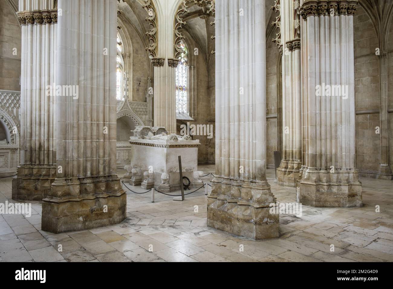 Das Kloster Santa maria de Vitoria gehört zum unesco-weltkulturerbe und wurde errichtet, um dem Sieg der portugiesischen Armee gegen die kastilische Armee zu gedenken | Le monastere de Batalha est classe au patrimoine mondial de l'UNESCO. 17/06/2018 Stockfoto