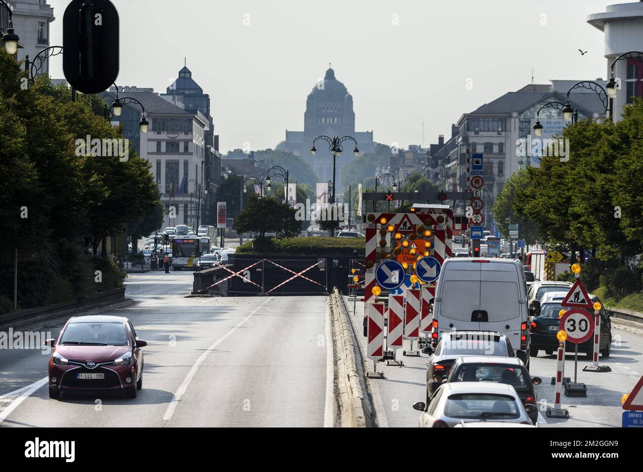 Stau um den Tunnel Leopold II wegen Wartungs- und Reparaturarbeiten geschlossen | Embouteillage autour du Tunnel Leopold II ferme en raison des travaux de Maintenance et de reparation qui s'y deroulent 04/07/2018 Stockfoto
