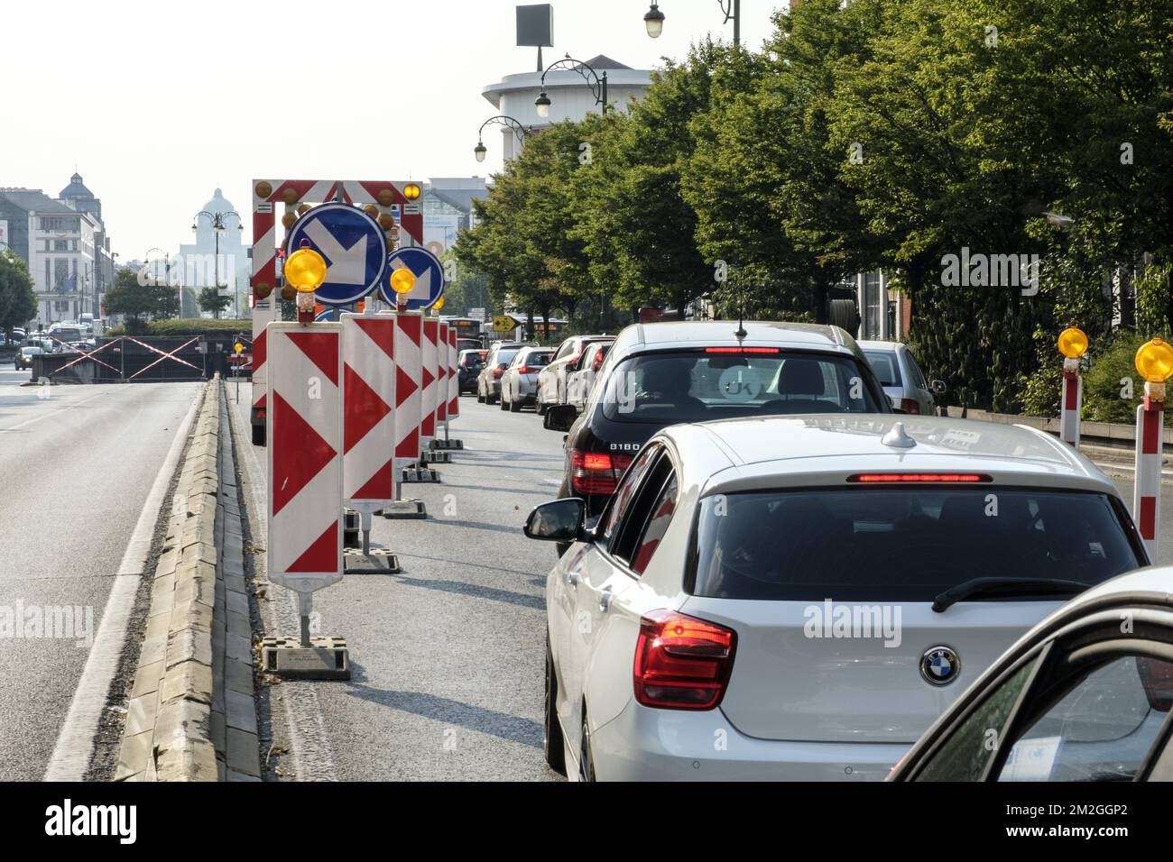 Stau um den Tunnel Leopold II wegen Wartungs- und Reparaturarbeiten geschlossen | Embouteillage autour du Tunnel Leopold II ferme en raison des travaux de Maintenance et de reparation qui s'y deroulent 04/07/2018 Stockfoto