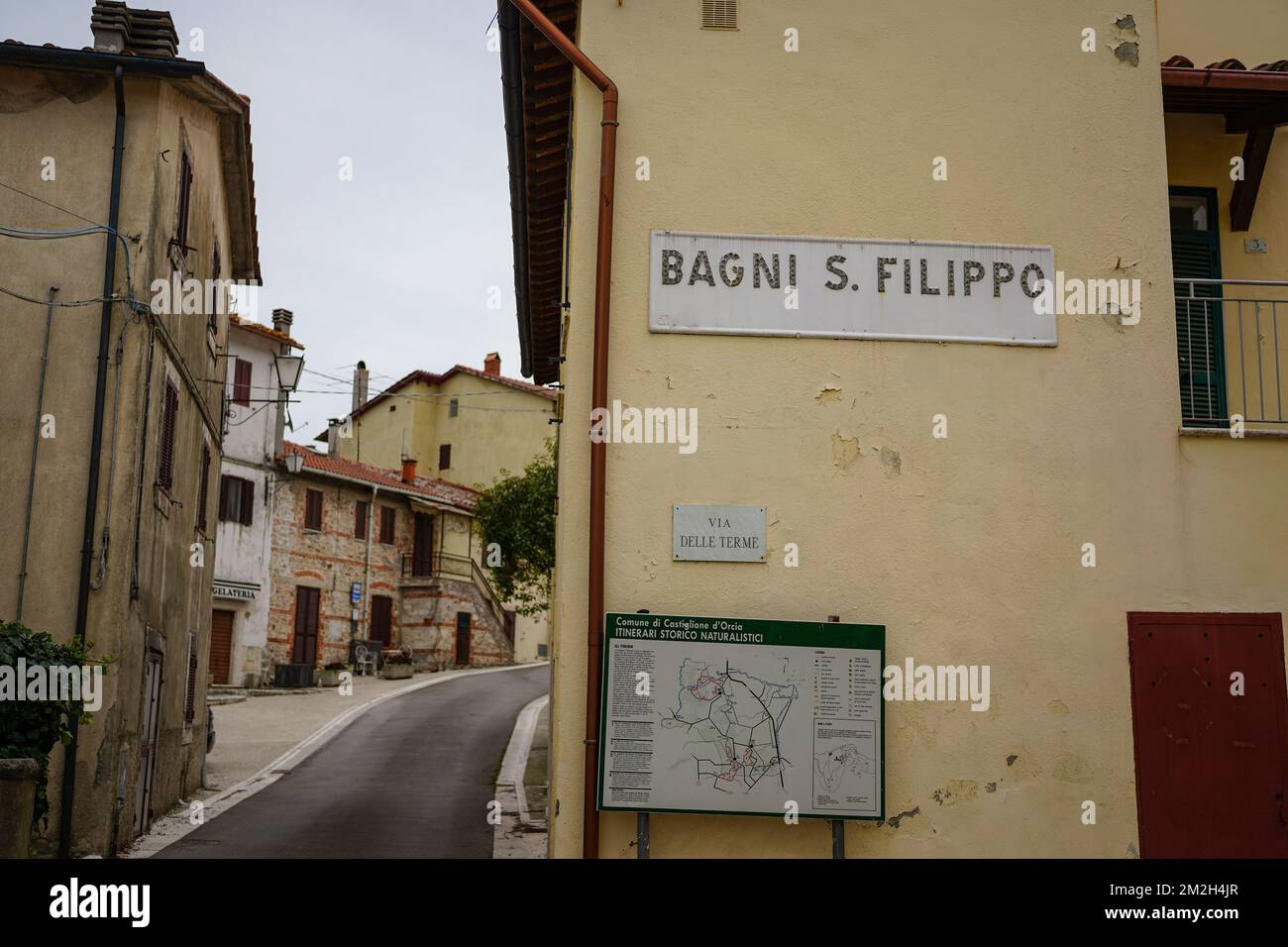 Die Kurstadt Bagni San Filippo in der Toskana, Italien Stockfoto