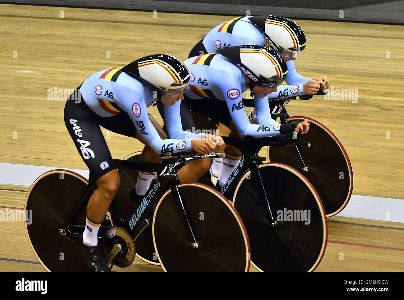 Belgische Mannschaft in Aktion bei der Qualifikation für die Rennradveranstaltung Women Team Pursuit bei der Europameisterschaft in Glasgow, Schottland, Donnerstag, den 02. August 2018. Vom 03. Bis 12. August finden in Glasgow Europameisterschaften verschiedener Sportarten statt. BELGA FOTO ERIC LALMAND Stockfoto