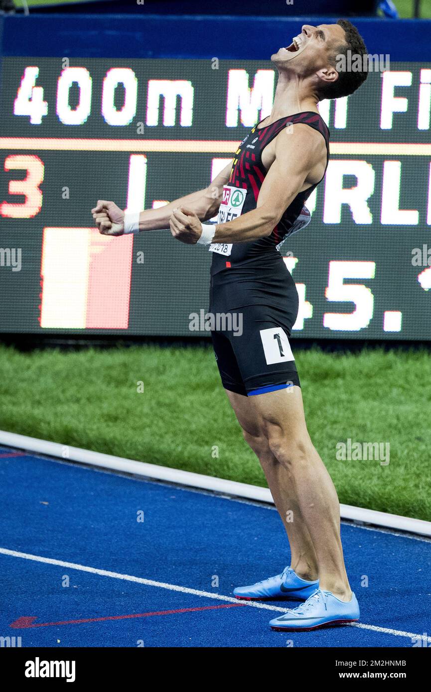 Der belgische Sportler Kevin Borlee feiert seinen zweiten Platz im