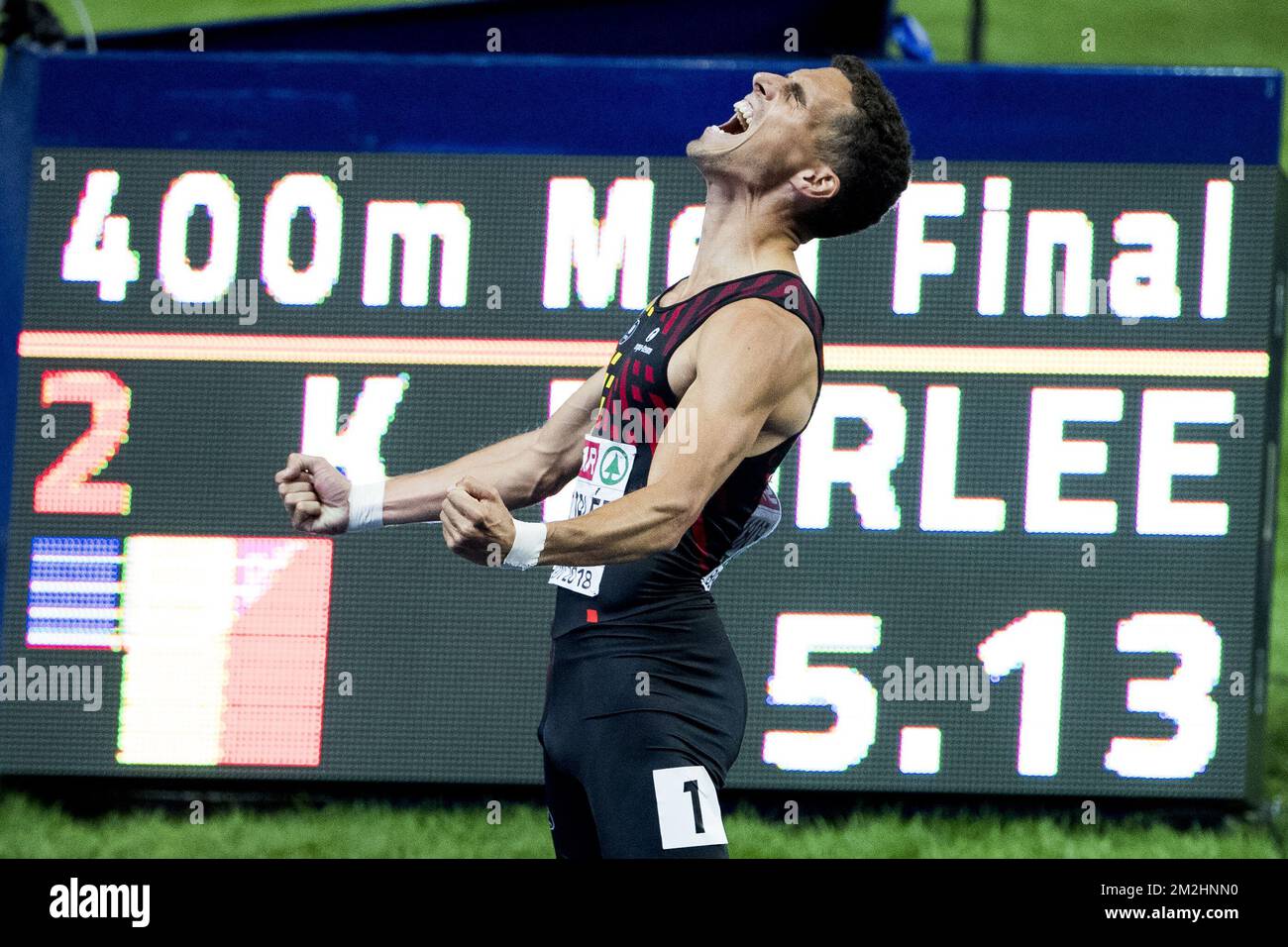 Der belgische Sportler Kevin Borlee feiert seinen zweiten Platz im