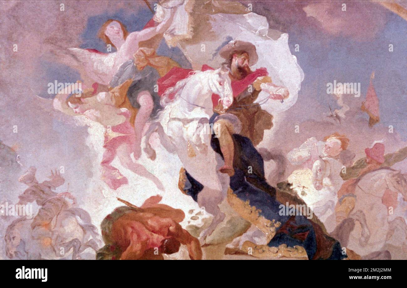 Der Sieg von St. James von Compostela über die Sarazenen in der Schlacht von Clavigo, Gemälde des österreichisch-deutschen Künstlers Franz Anton Maulbertsch, 1960er Stockfoto