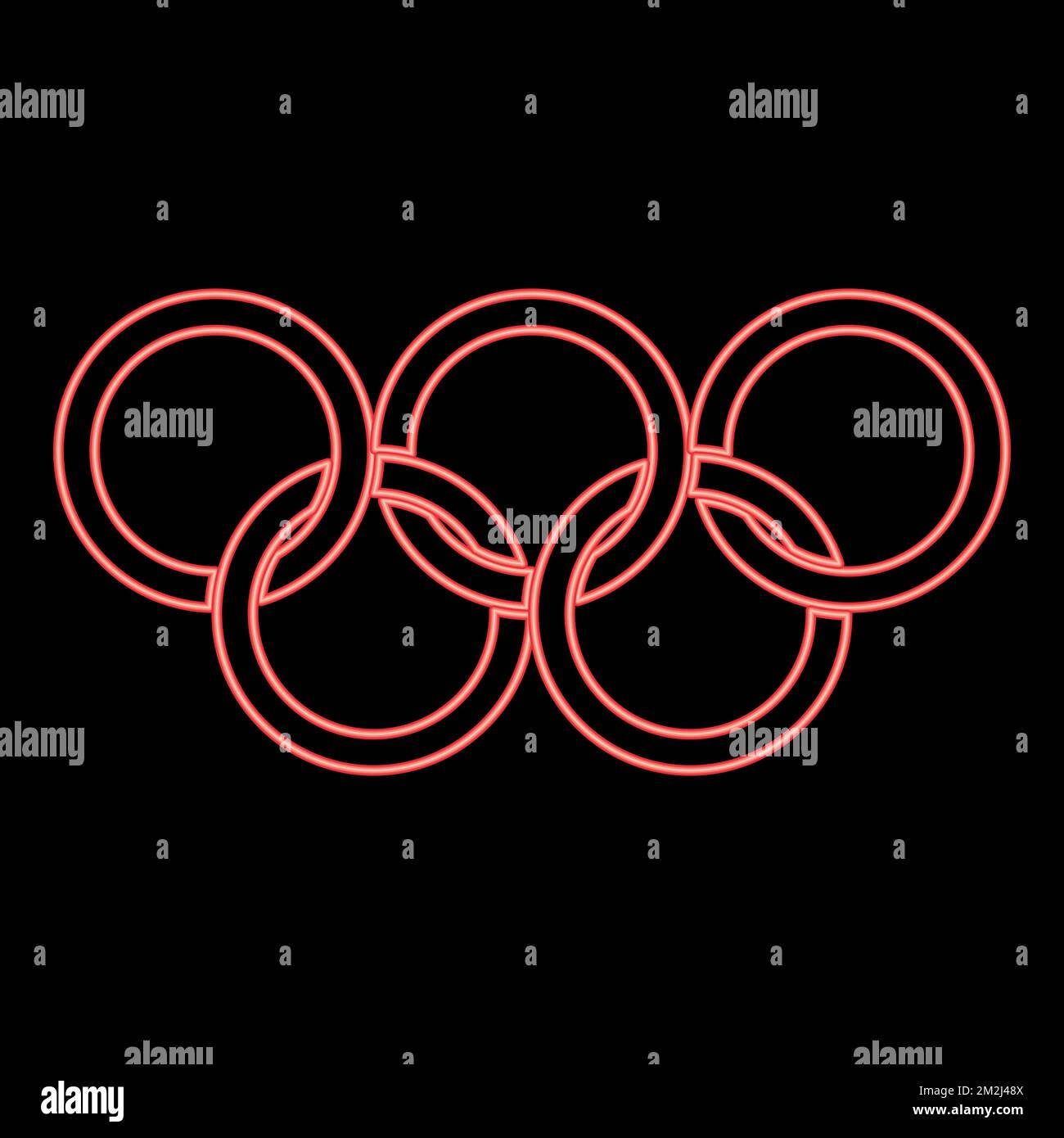 Neon olympic rings Five Olympic rings red color vector illustration image flat style light Stock Vektor