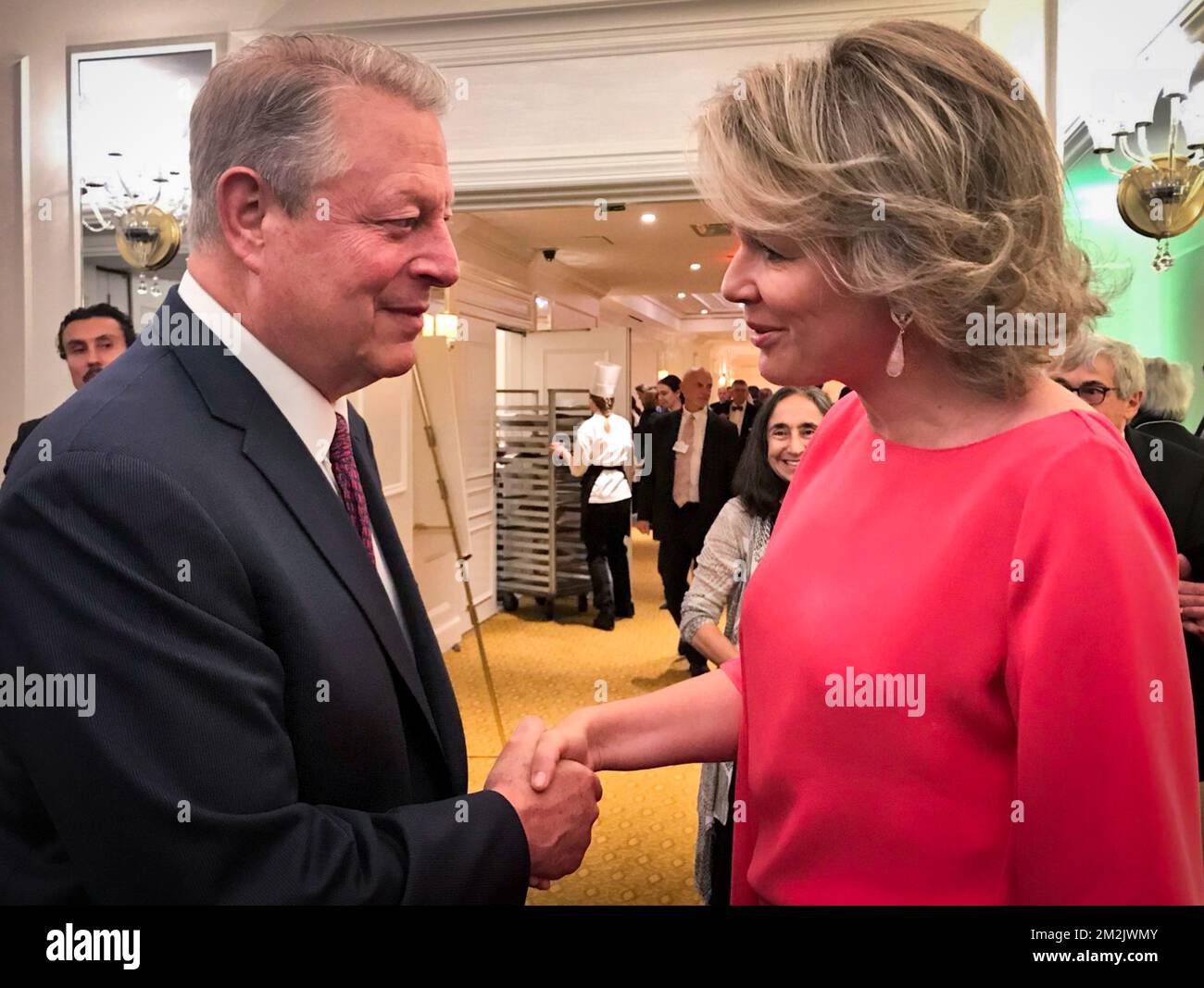 Der ehemalige Vizepräsident der Vereinigten Staaten Al Gore trifft sich mit Königin Mathilde von Belgien während des 20.-jährigen Empfangs der Schwab Foundation in marge der 73.. Tagung der Generalversammlung der Vereinten Nationen (UNGA 73) am Sonntag, den 23. September 2018 in New York City, Vereinigte Staaten von Amerika. BELGA FOTO KÖNIGLICHER PALAST / RAFIKE YILMAZ / BENOIT DOPPPAGNE Stockfoto