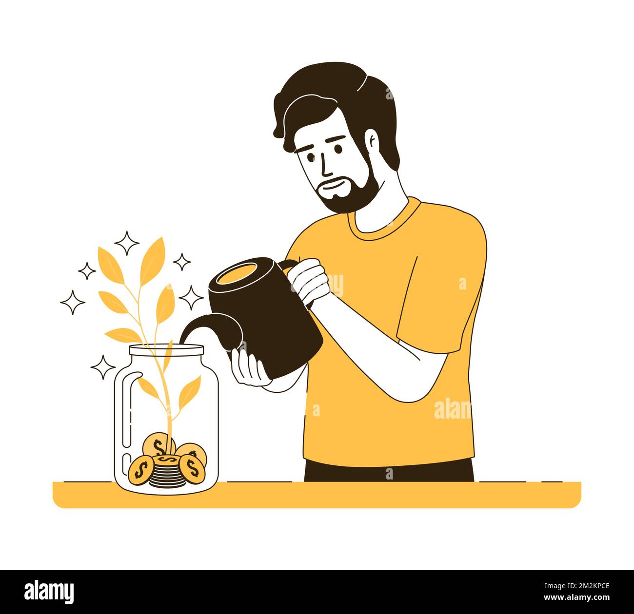 Mann investierte Ersparnisse flache Konzept-Vektordarstellung Stock Vektor