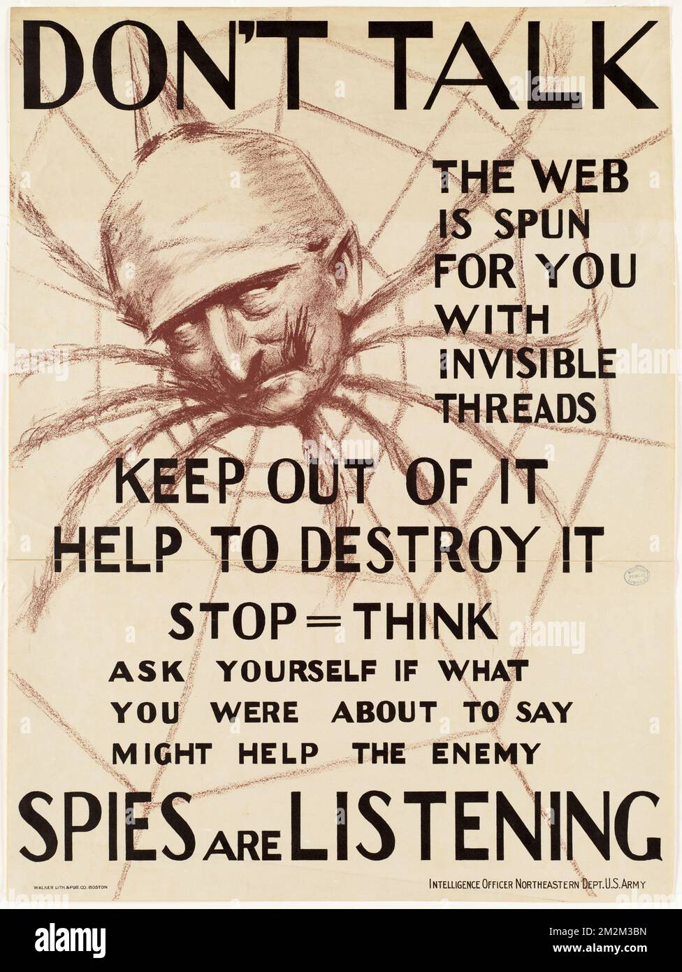 Nicht reden. Das Netz ist für dich mit unsichtbaren Fäden gesponnen, halte dich da raus, hilf, es zu zerstören. Spione hören zu, spionieren, verdeckte Operationen, Spider, Weltkrieg, 1914-1918, Wilhelm II., deutscher Kaiser, 1859-1941 Stockfoto